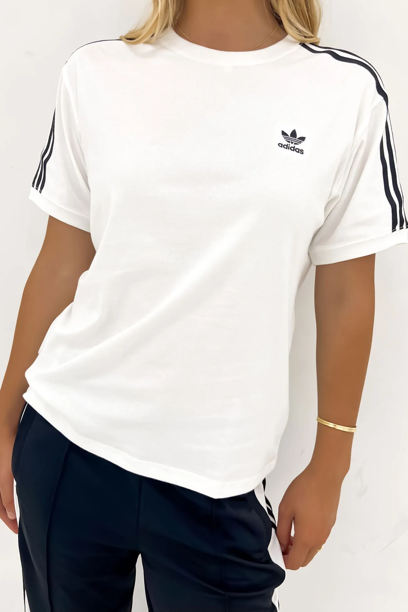 Casual Layer Look Layered Sleeve 3 Stripe Tee White