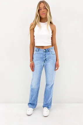 Crosshatch Stitching Beach Day Breathable 90s Relaxed Jean Faded Blue
