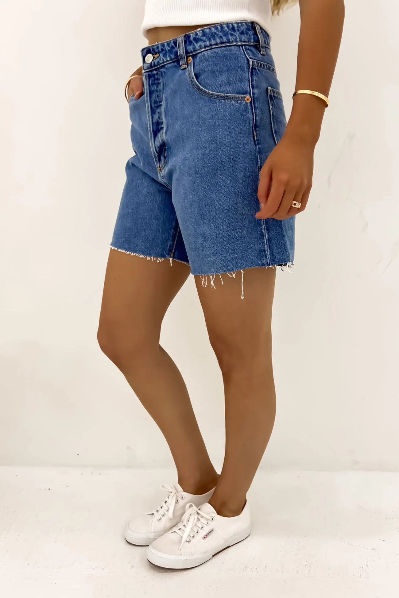 90's Relaxed Short River Blue Versatile Layering rayon fabric