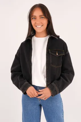 Stretch Fit A Denim Bomber Jacket Cara