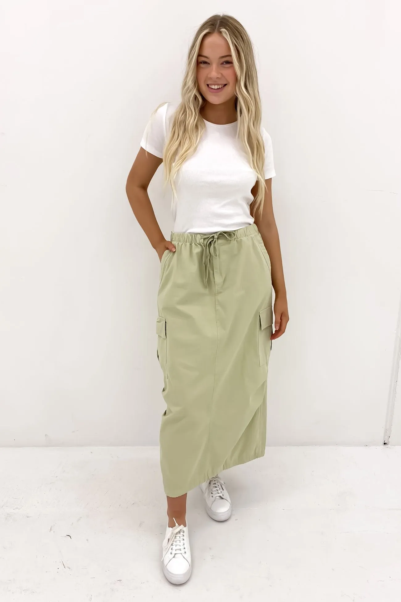 Tailored Cut Neat Style Utility Skirt Sage