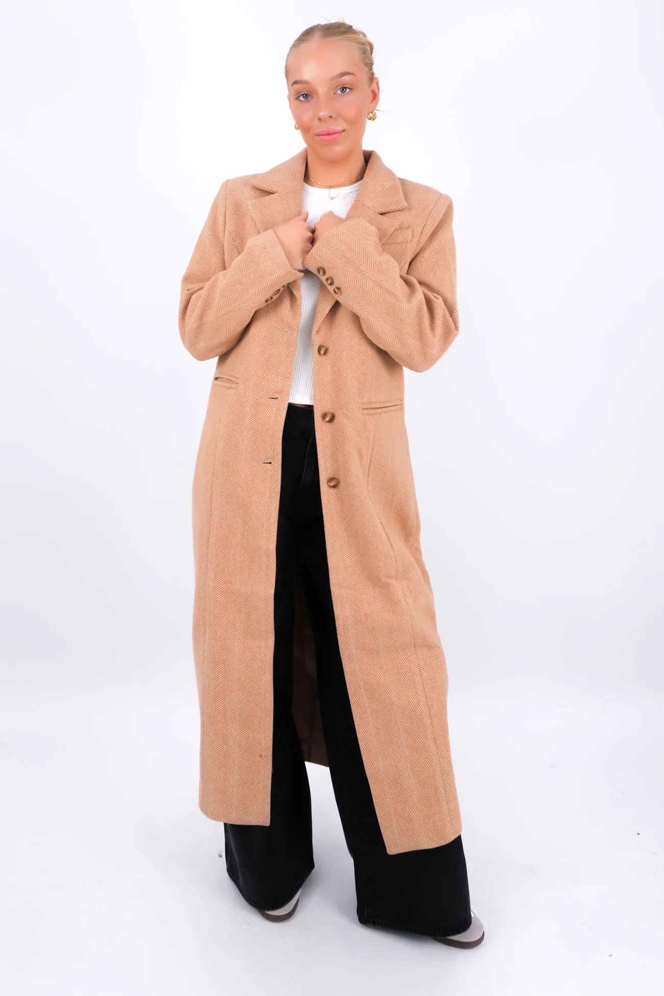Foster Coat Tan Button Fastenings Heavyweight Warmth