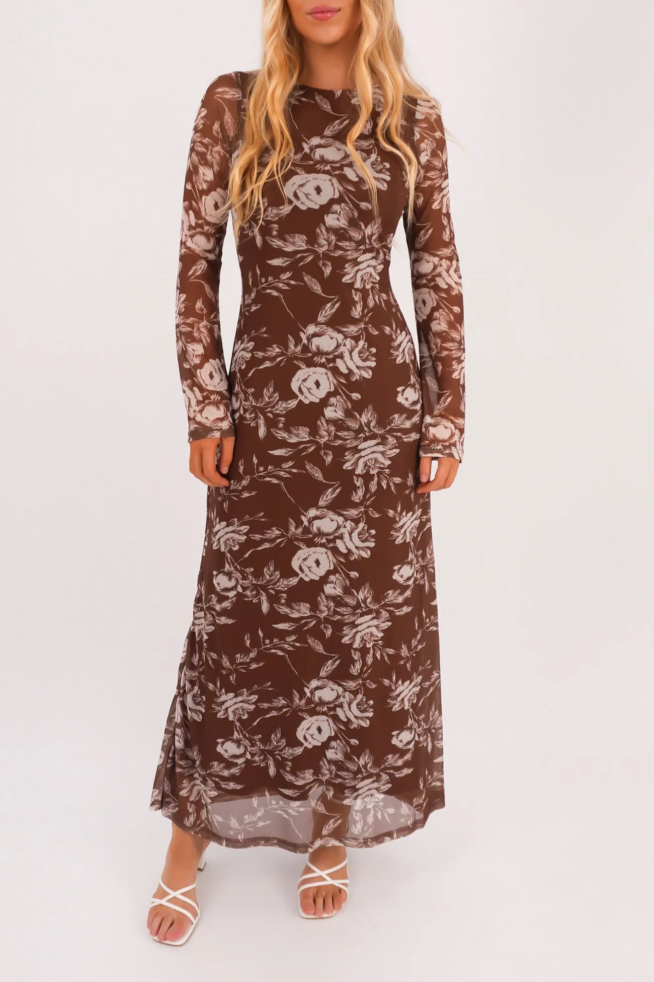 Achsah Maxi Dress Brown Vibrant Style Ruffle Detail