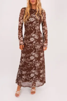 Achsah Maxi Dress Brown Vibrant Style Ruffle Detail