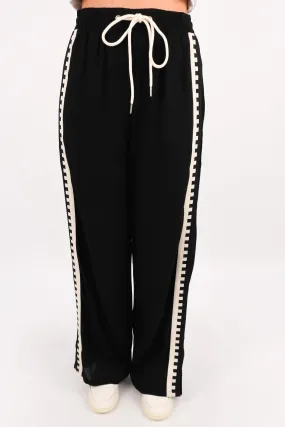 Zane Pant Black Aztec Stripe Double Layered Hem Anti Static Finish
