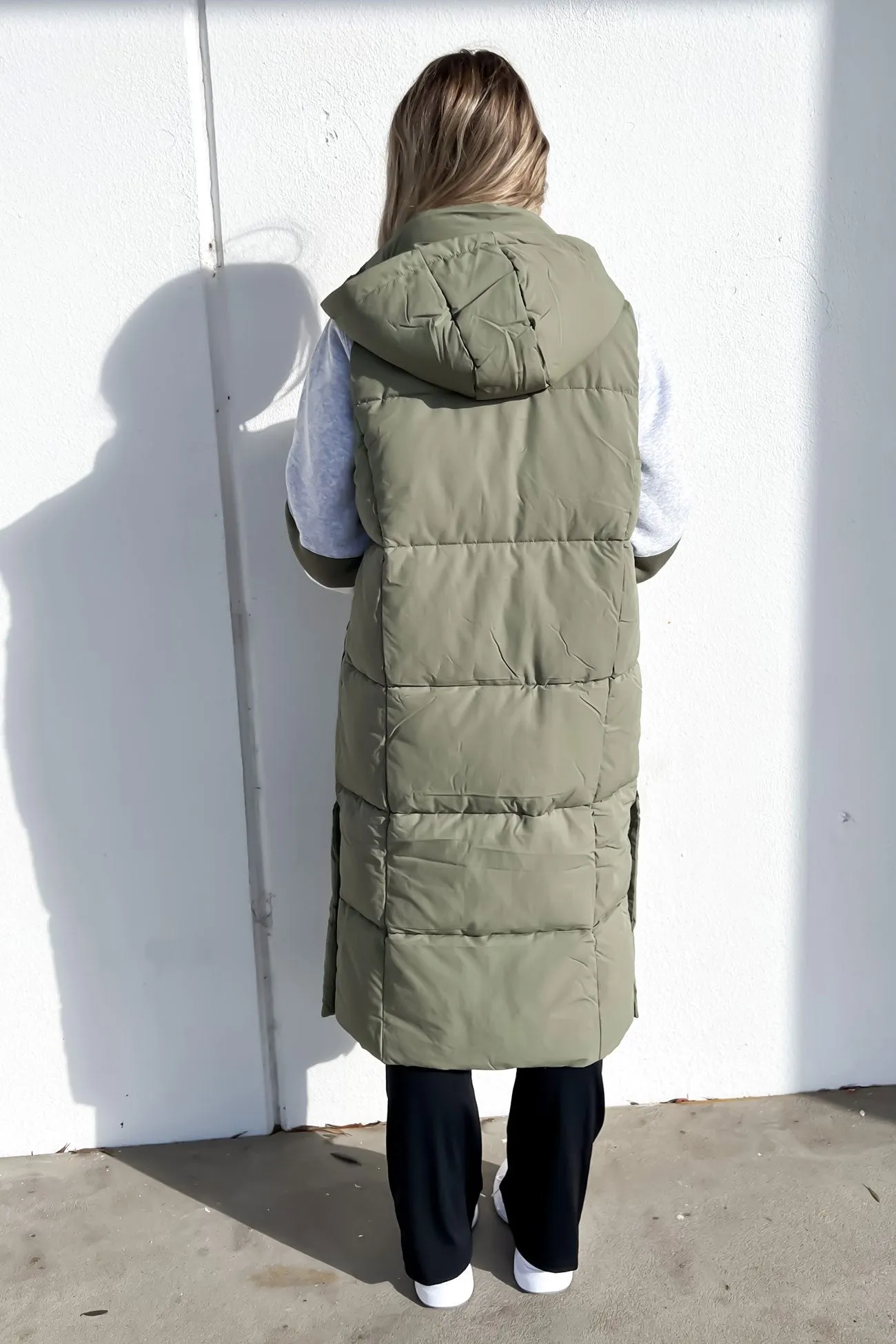 Detachable Lining Cold Day Look Active Midi Vest Khaki