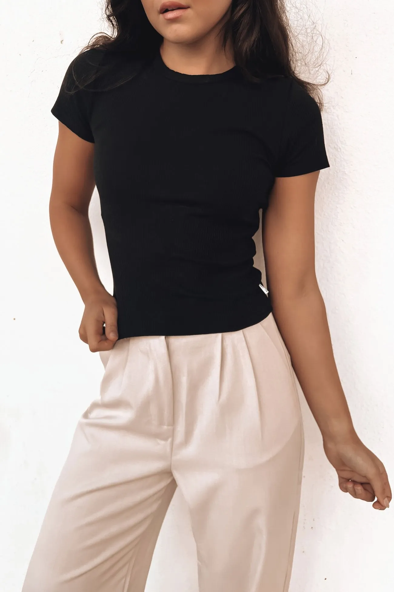 Zah Core Rib Tee Black Laser Cut Edges Breathable and Comfortable