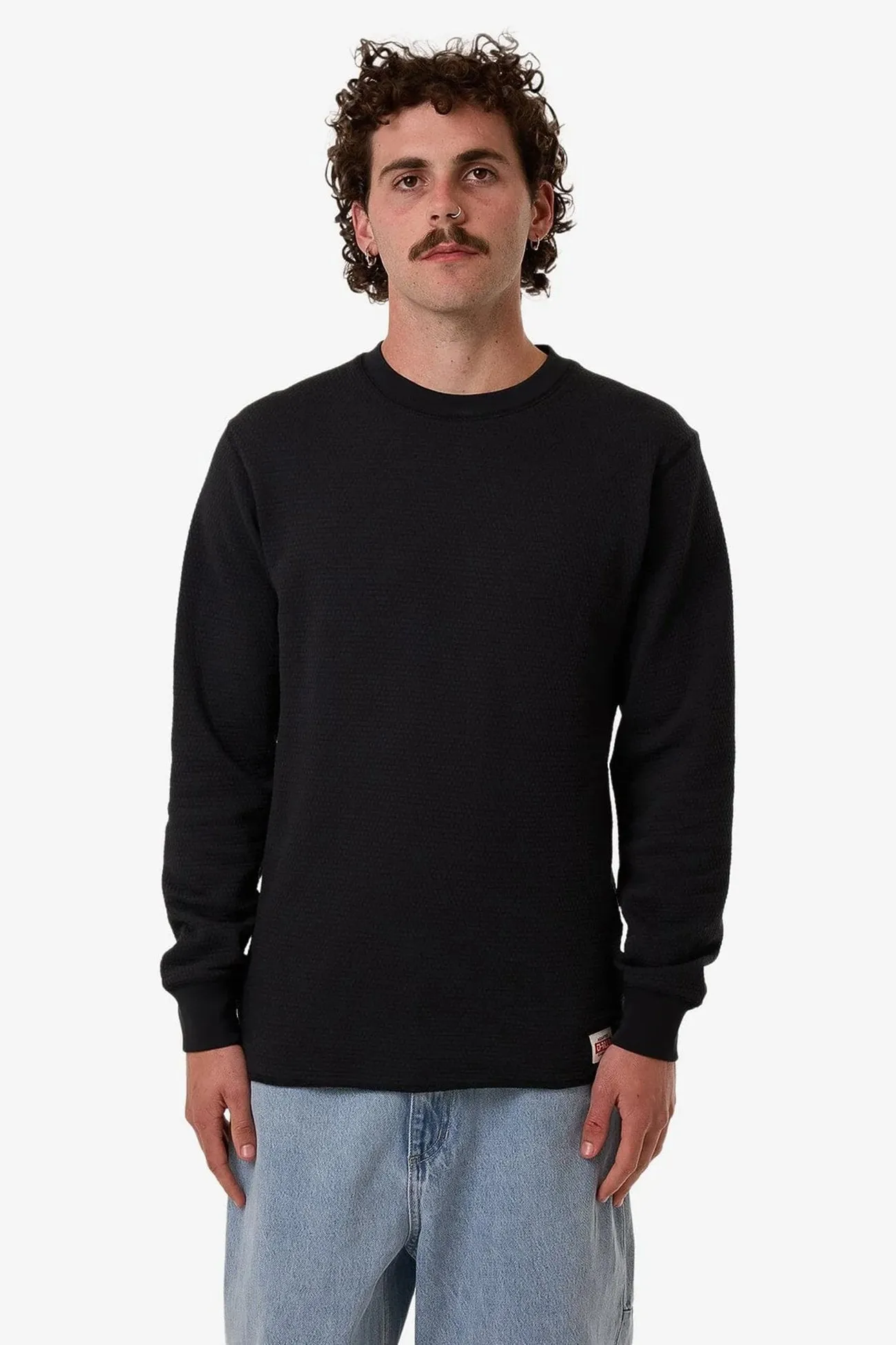 Cuffed edge semi - formal Adapted Waffle Long Sleeve Faded Black