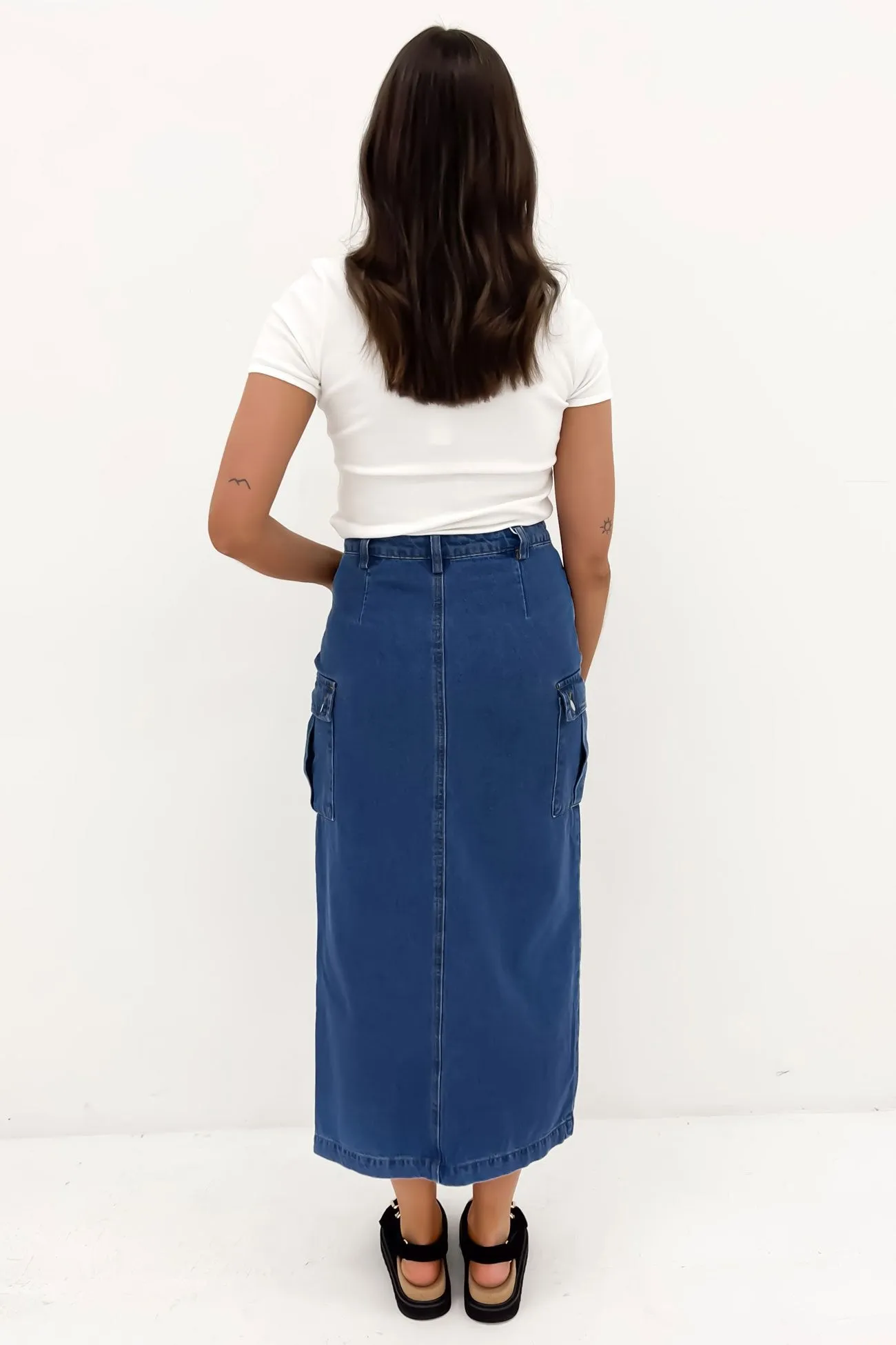 Citra Cargo Denim Midi Skirt Blue Fresh Fit