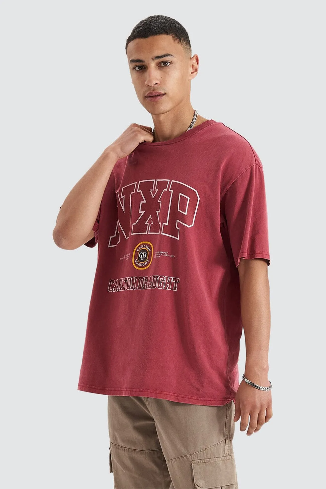 Agnus Relaxed Box Fit Tee Pigment Maroon proper length
