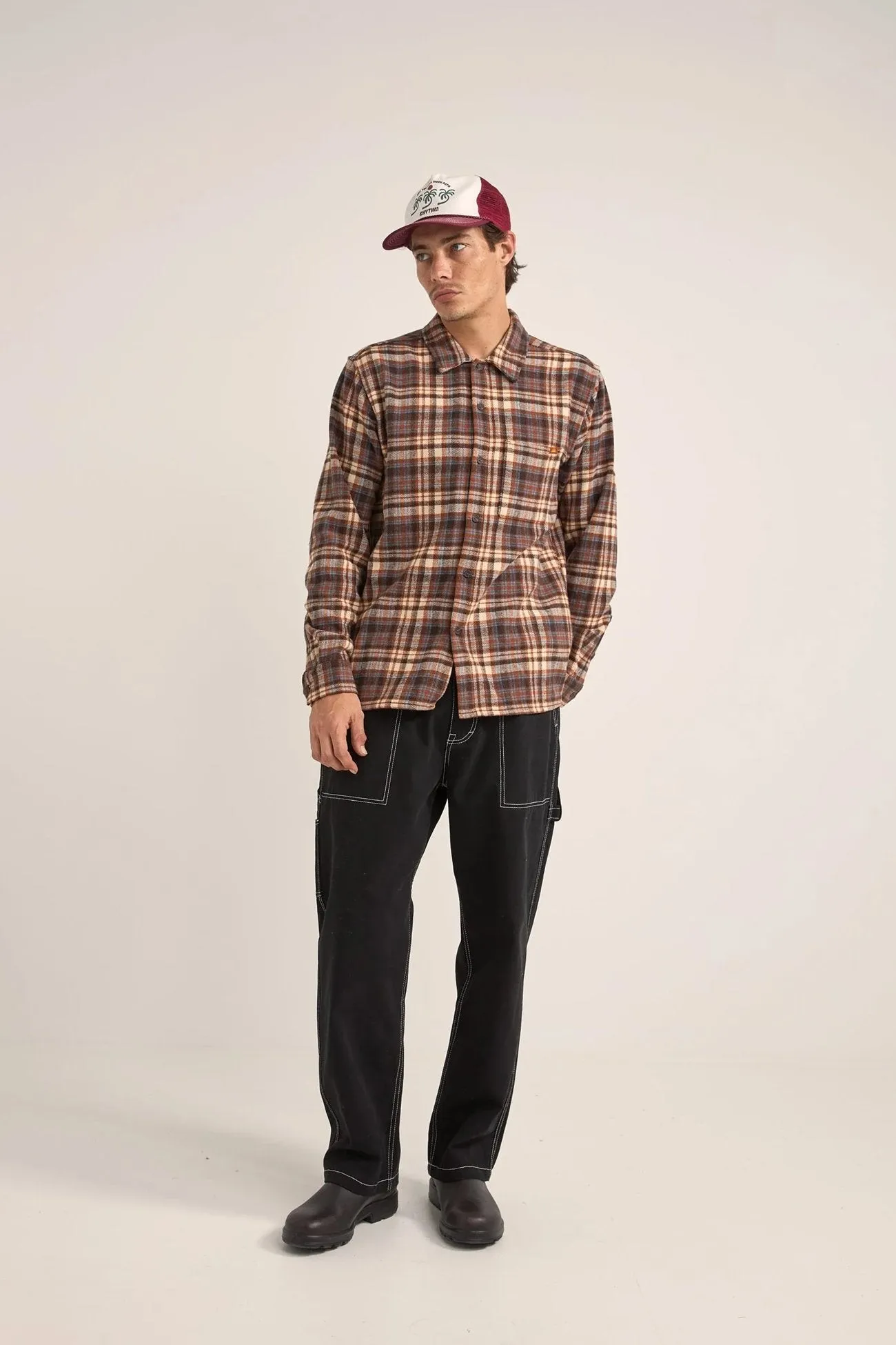 Albert Check Long Sleeve Shirt Almond Neutral Tones Versatile Outfit