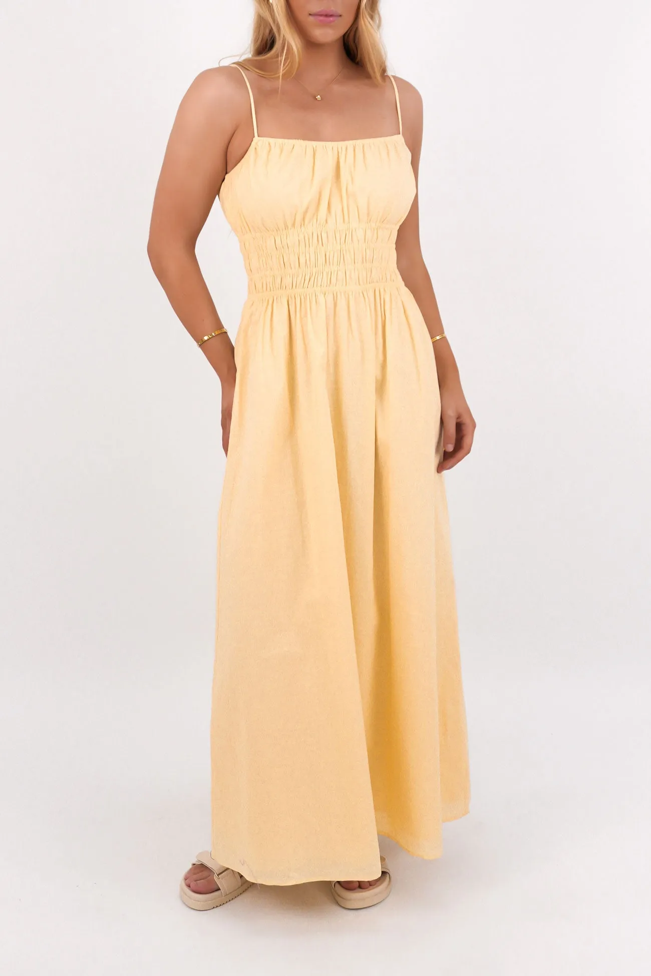 Light Wrap Layered Texture Alessa Linen Maxi Dress Yellow
