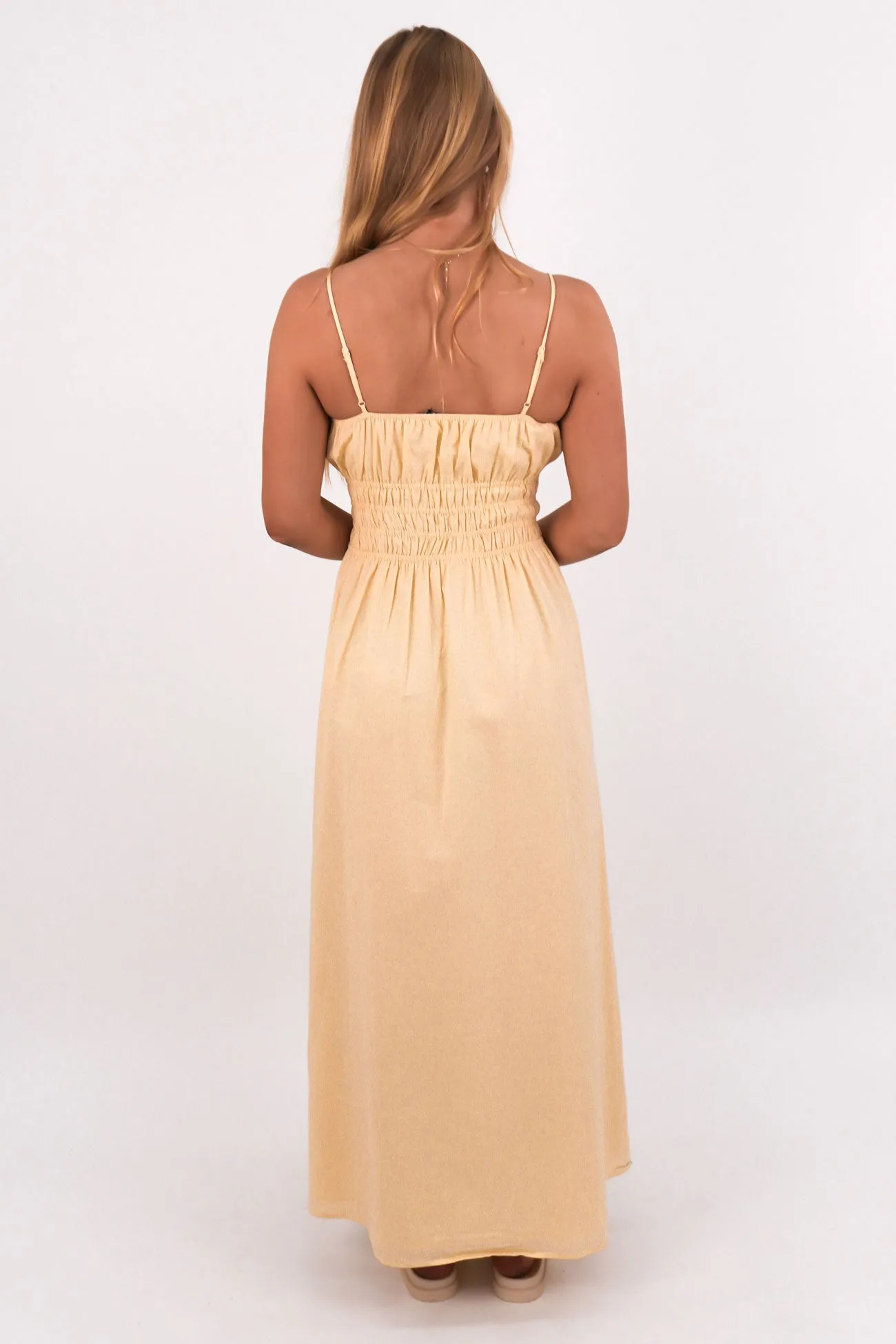 Subtle Stitch Art Spirit Alessa Linen Maxi Dress Yellow