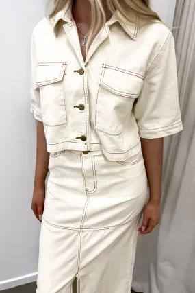 Alicia Denim Cropped Shirt Sand Striped style