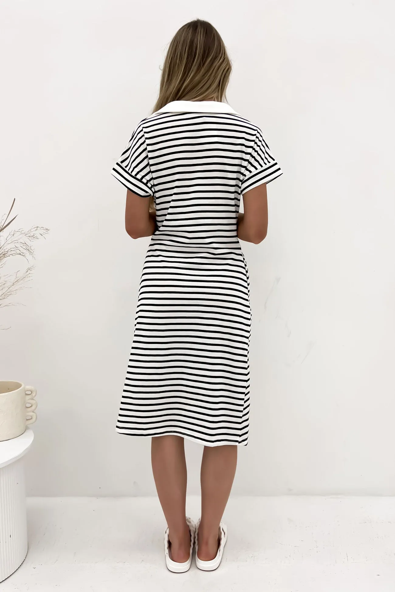 Evander Midi Dress Stripe Silky-Lining Casual Elegance