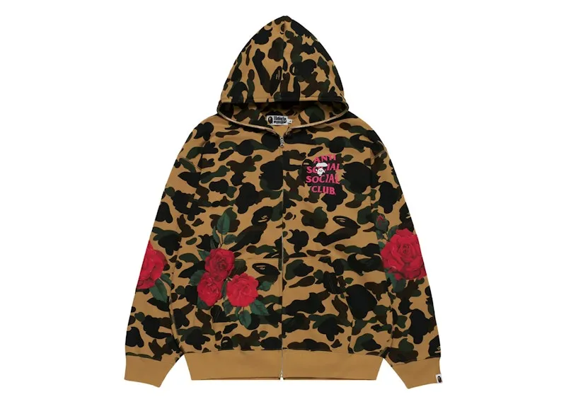 Bape X Anti Social Social Club Full Zip Hoodie Yellow Easy - to - wear