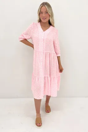 Sleek Comfort Kaylah Midi Dress Pink Gingham