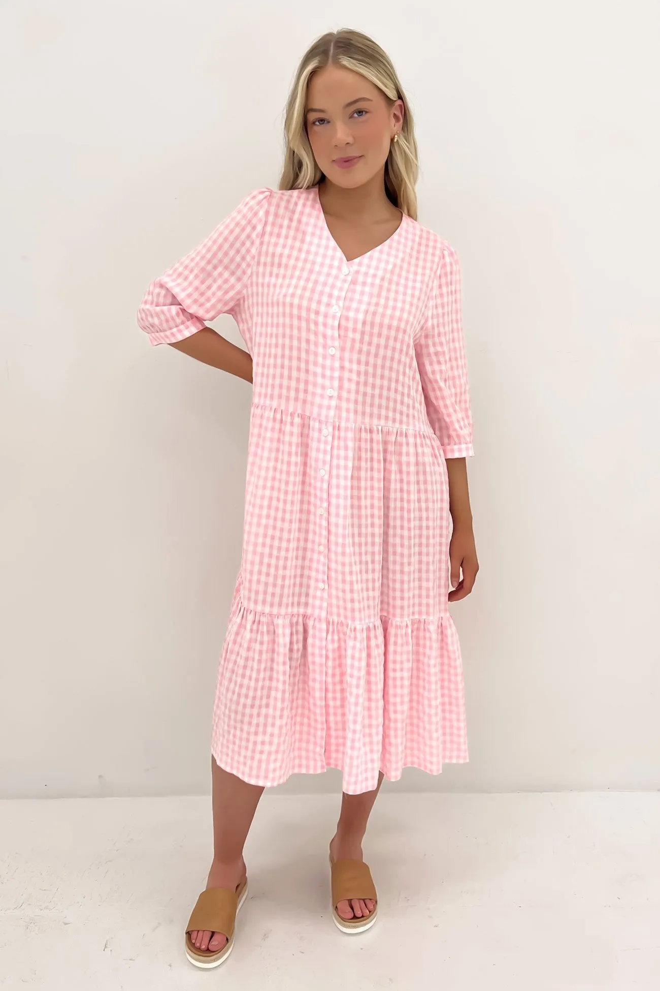 Sharp Fit Photo Glow Kaylah Midi Dress Pink Gingham
