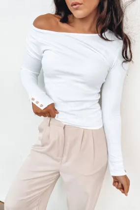 Jordyn Rib Long Sleeve White Custom - made