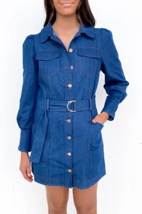 Amelia Denim Mini Dress Mid Blue Midnight Mood Elegant Finish