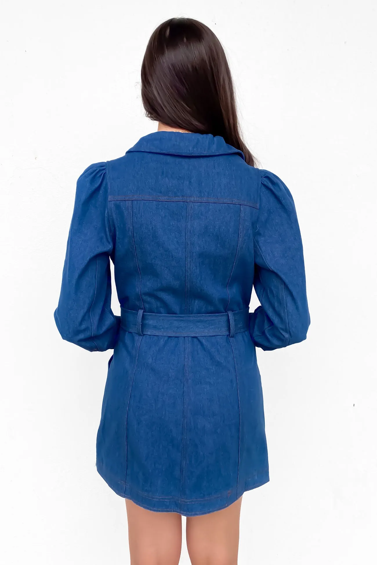 Amelia Denim Mini Dress Mid Blue Easy Flow