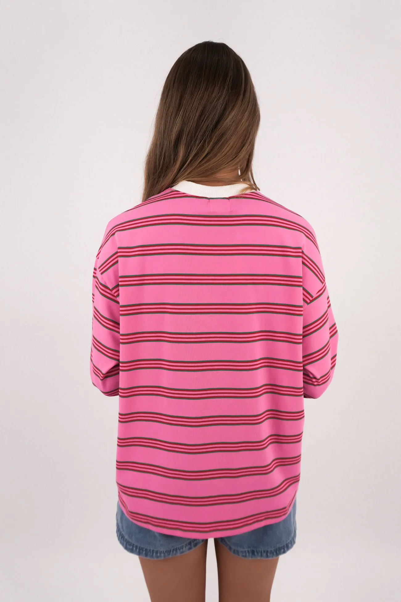 Amiah Long Sleeve Tee Pink Stripe Duvet