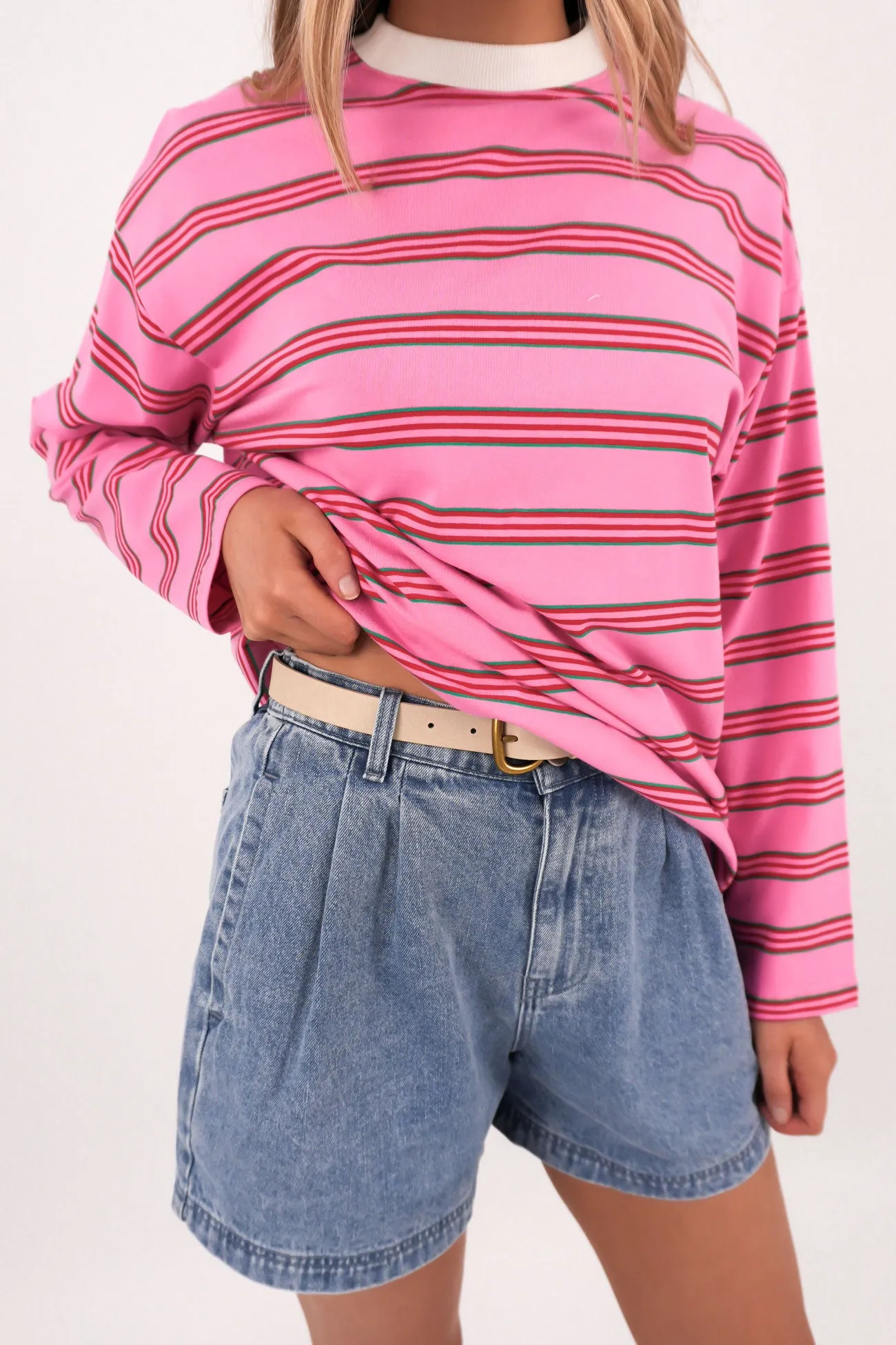 Amiah Long Sleeve Tee Pink Stripe Thin Living room