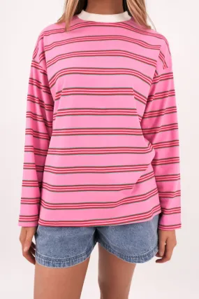 Amiah Long Sleeve Tee Pink Stripe Sculpture Winter Apparel