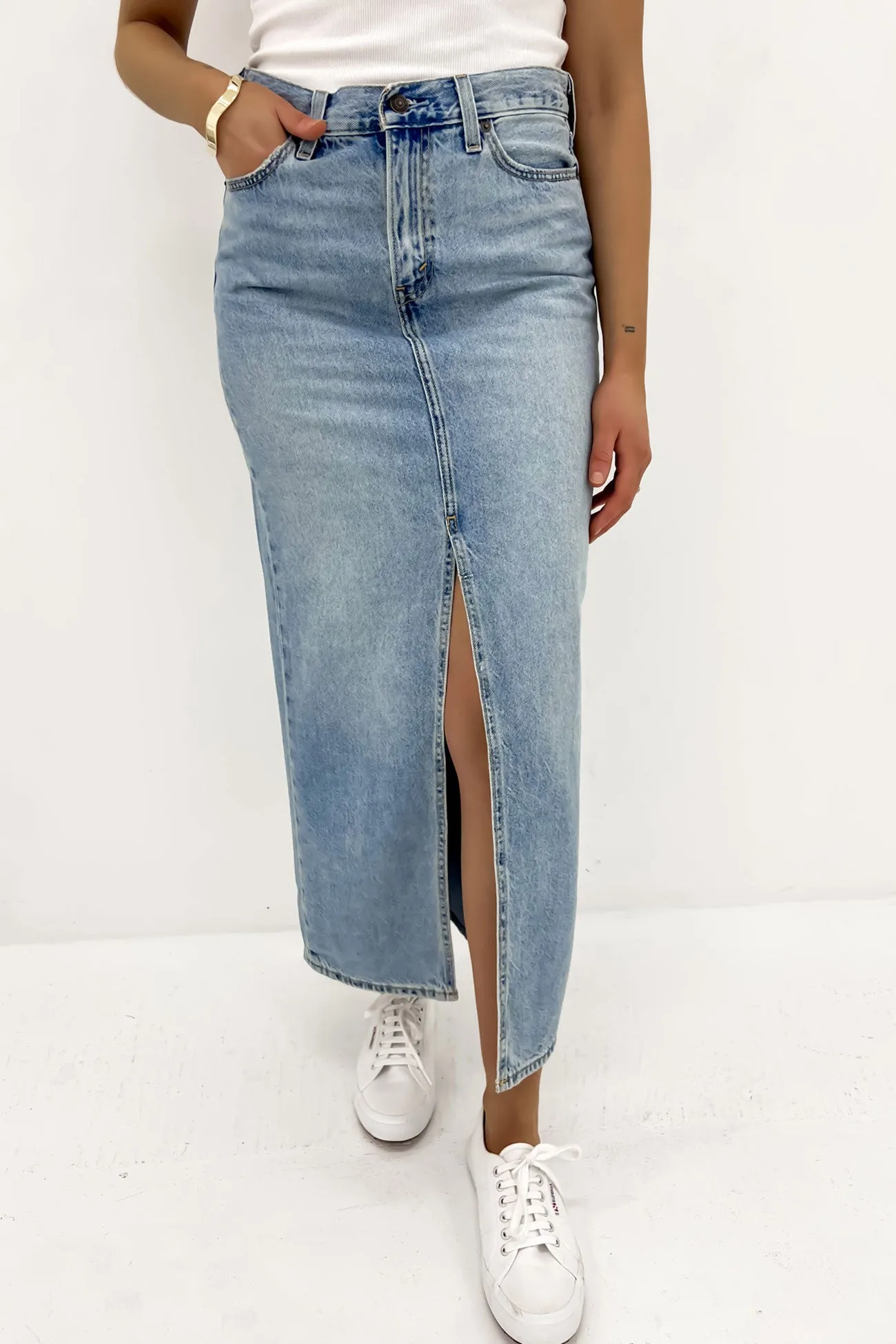 perforated design Ankle Column Skirt Please Hold