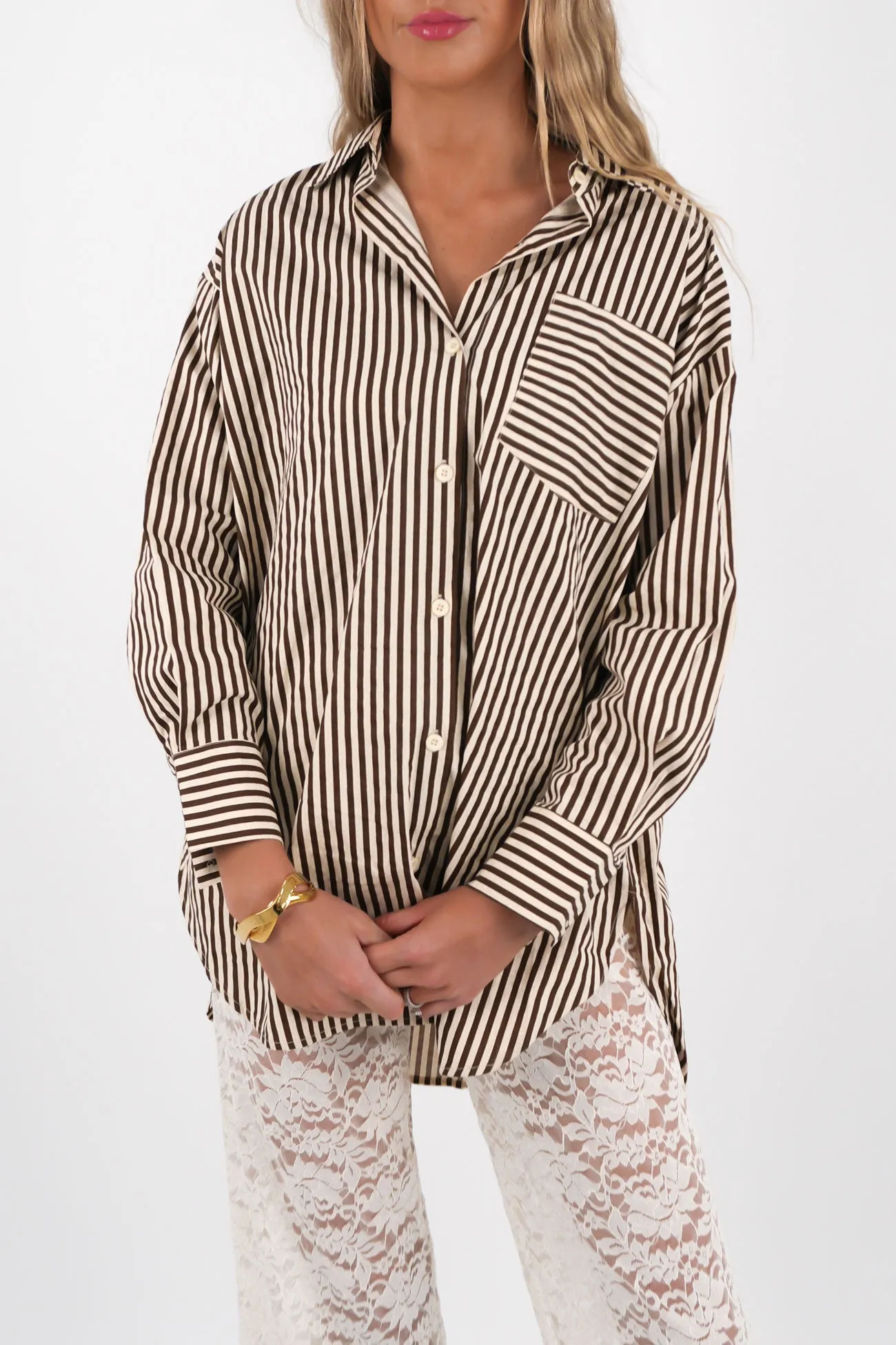 Adjustable Cuffs Classic Collar Savannah Shirt Brown
