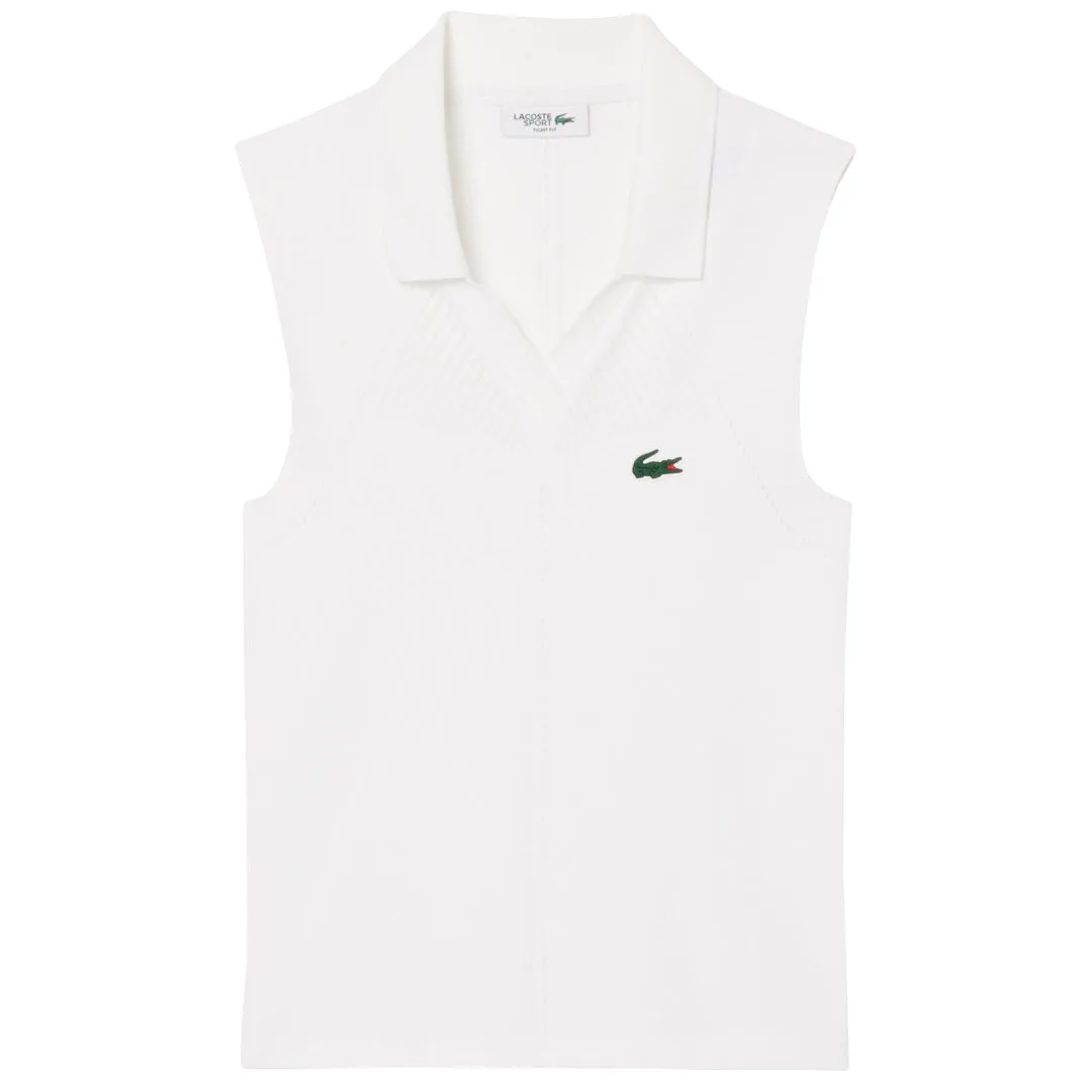 Gathered Comfortable Feel Anti-Fade Lacoste Women's Sleeveless Stretch Polo - White