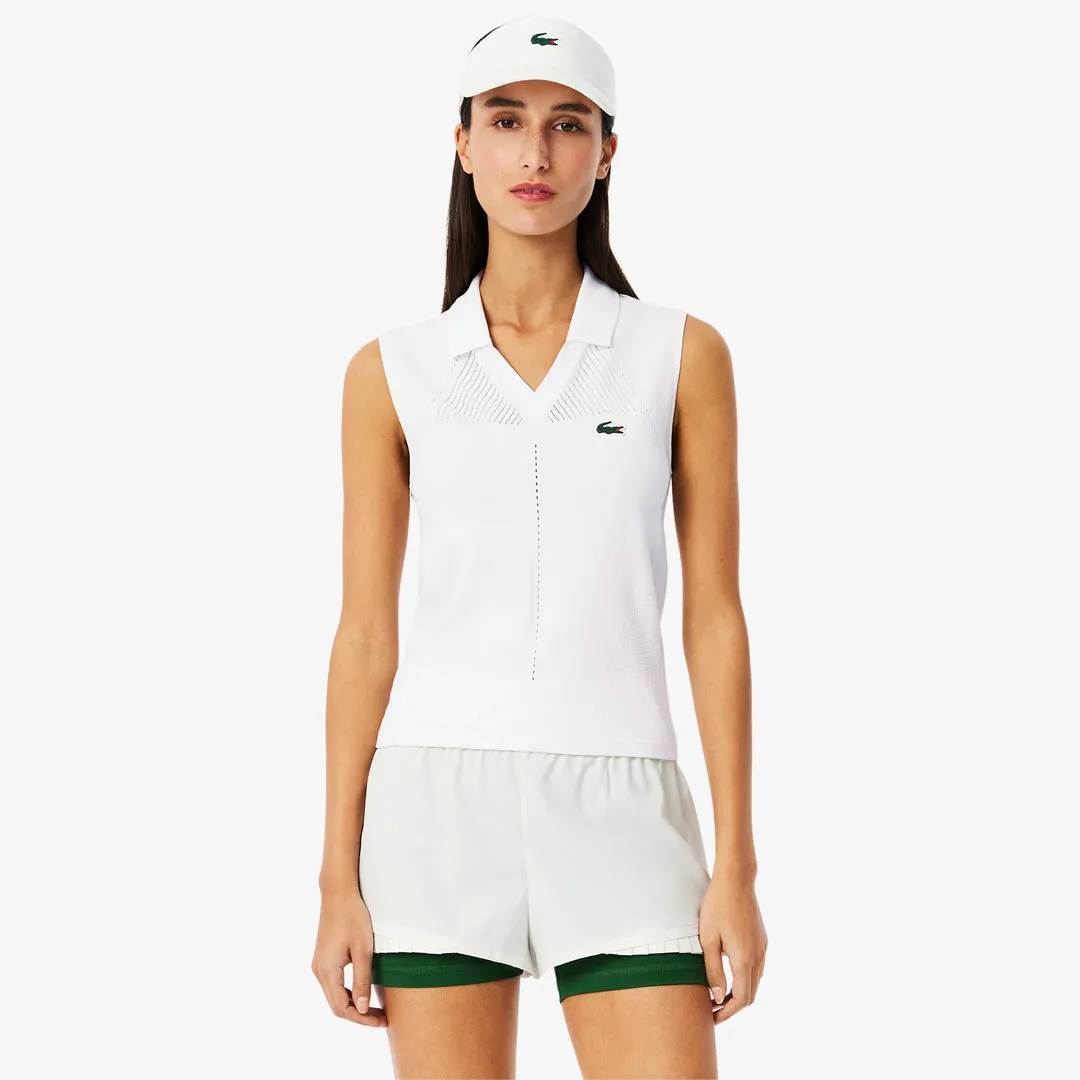 Anti-Fade Lacoste Women's Sleeveless Stretch Polo - White Modern Look