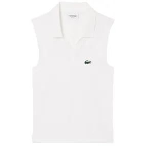Gathered Comfortable Feel Anti-Fade Lacoste Women's Sleeveless Stretch Polo - White