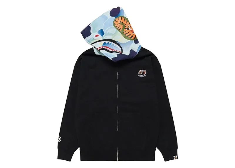 Bape X Bored Ape Yacht Club Shark Full Zip Hoodie Black Slip-On Style Snap Button