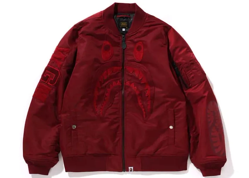 Bape Shark Ma-1 Jacket Red Stretchable Fabric Suede - Like