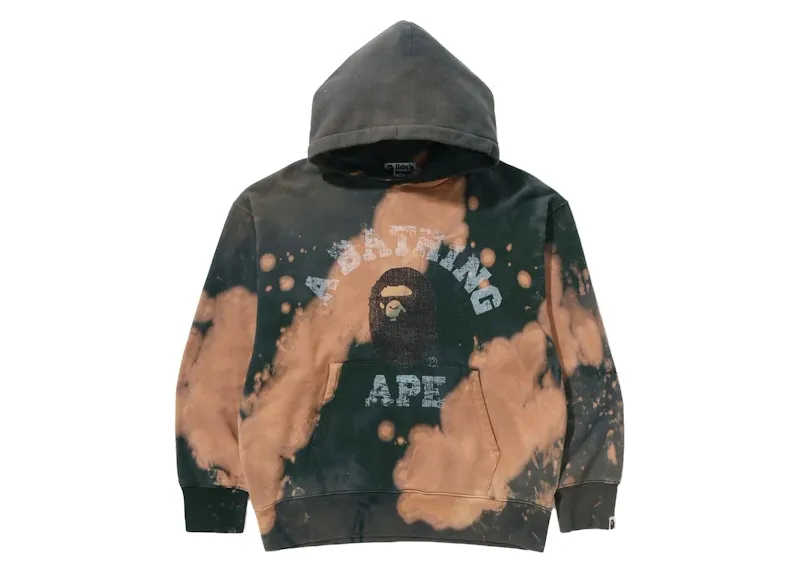 Bape Tie Dye College Relaxed Fit Pullover Hoodie Beige Tailored Printing
