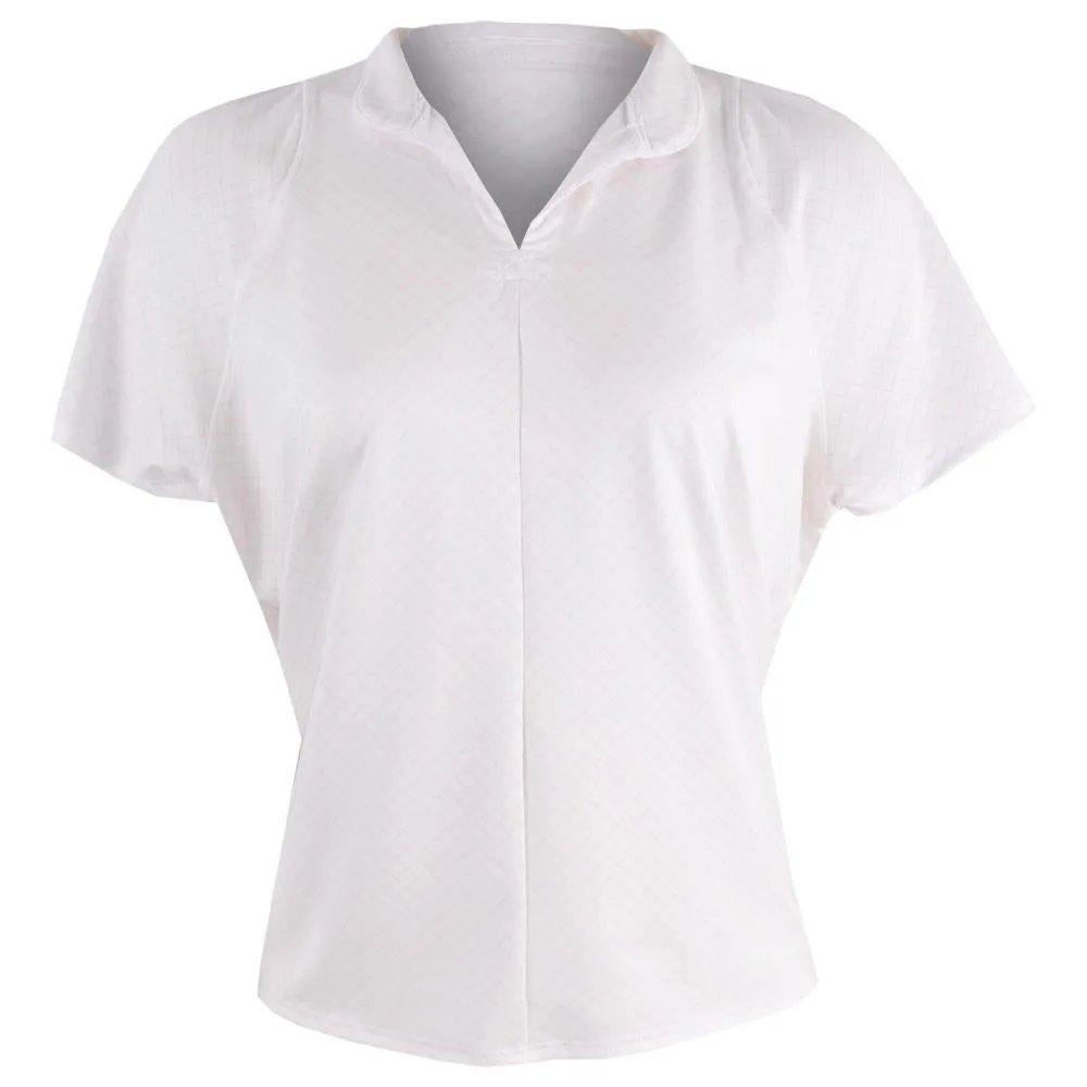 anti static Lucky In Love Women's Deco Grid Tie Back Short Sleeve - White/Pink Buttoned Water - repellent