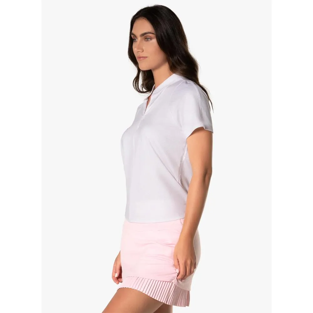 anti static Lucky In Love Women's Deco Grid Tie Back Short Sleeve - White/Pink Printed design Adjustable Straps