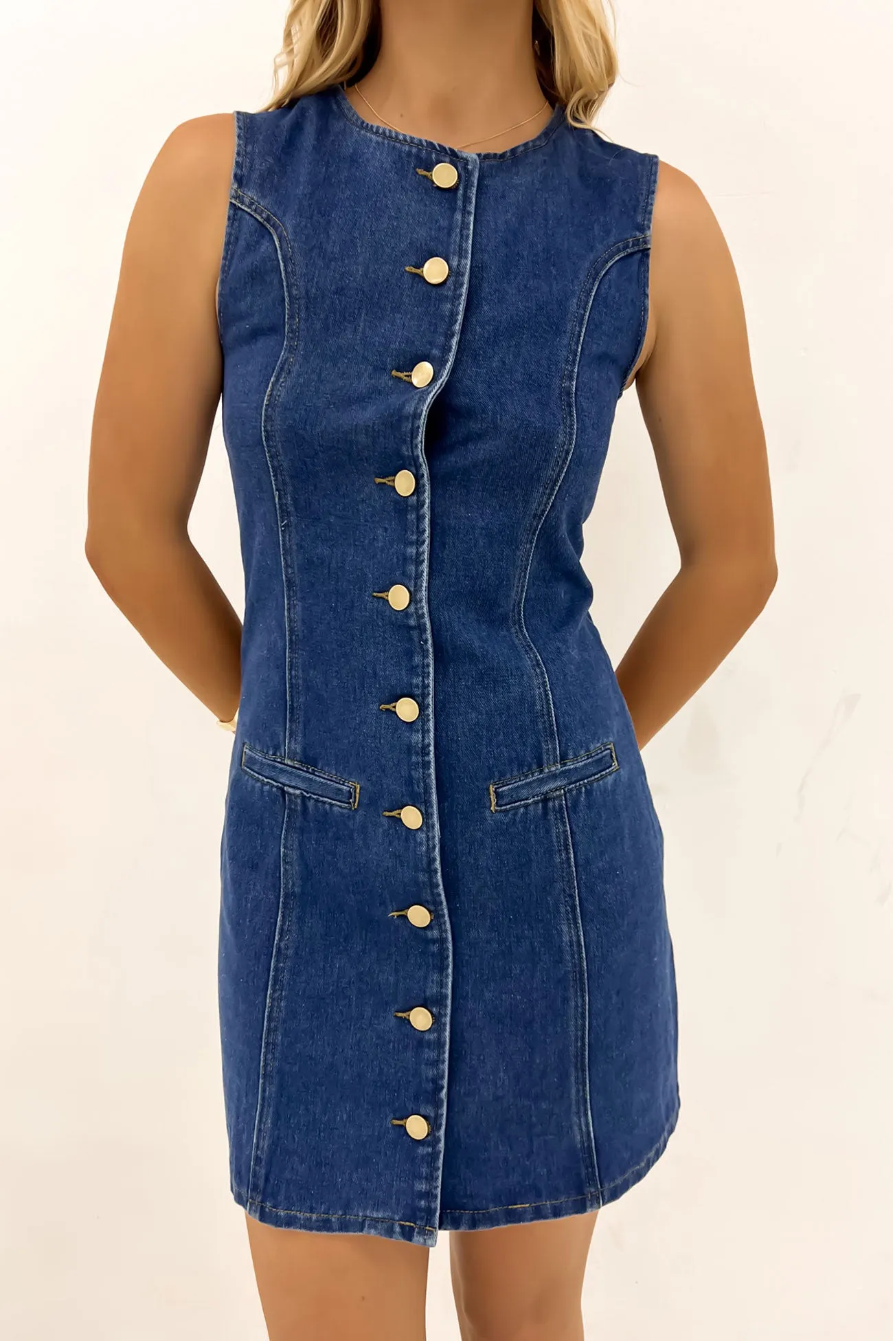 Arabella Denim Mini Dress Blue Gentle Aesthetic Flowy Layers