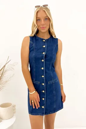 Arabella Denim Mini Dress Blue Lined interior Lounge Ready