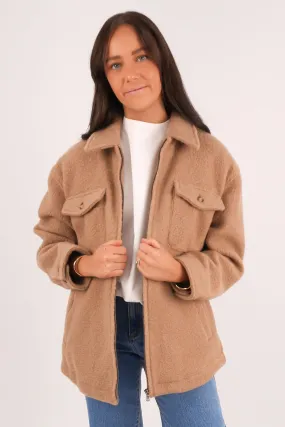 Aria Shacket Tan WaterResistantFabric Teflon coating