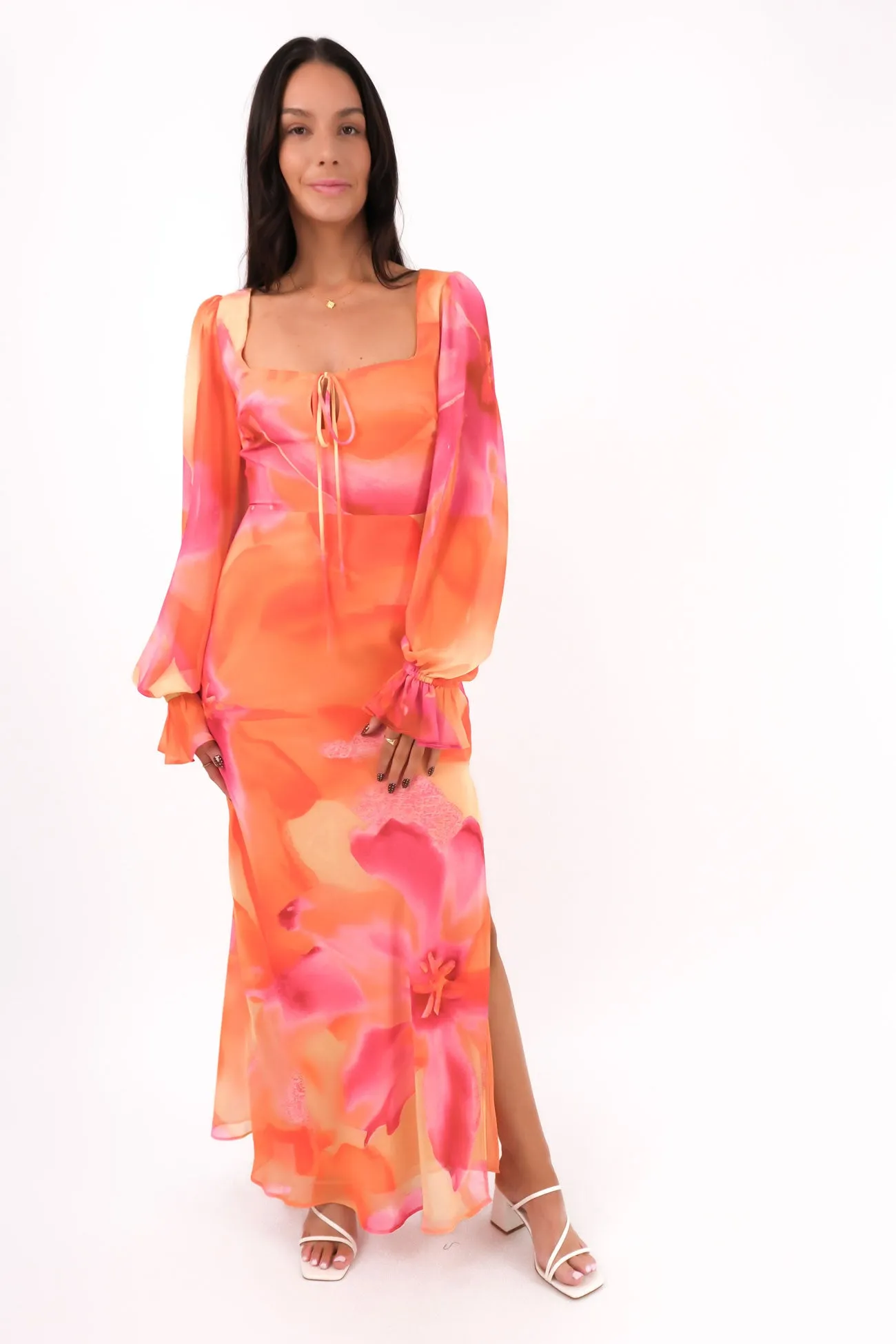 Subtle Mood Stylish Wear Ariella Maxi Dress Orange Bloom