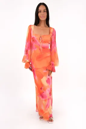 Light and breezy summer dress Metallic Finish Ariella Maxi Dress Orange Bloom