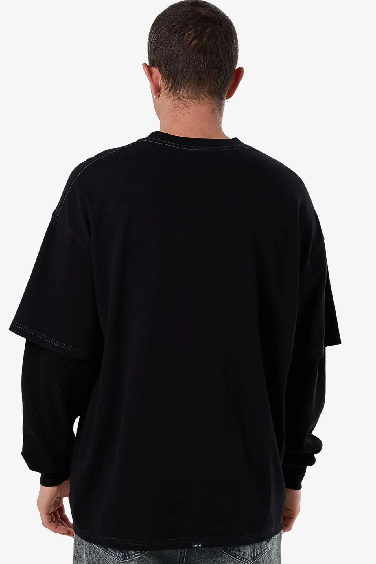 Arts & Industrial Layer Box Fit Oversize Long Sleeve Tee Black Zipped closure Studio