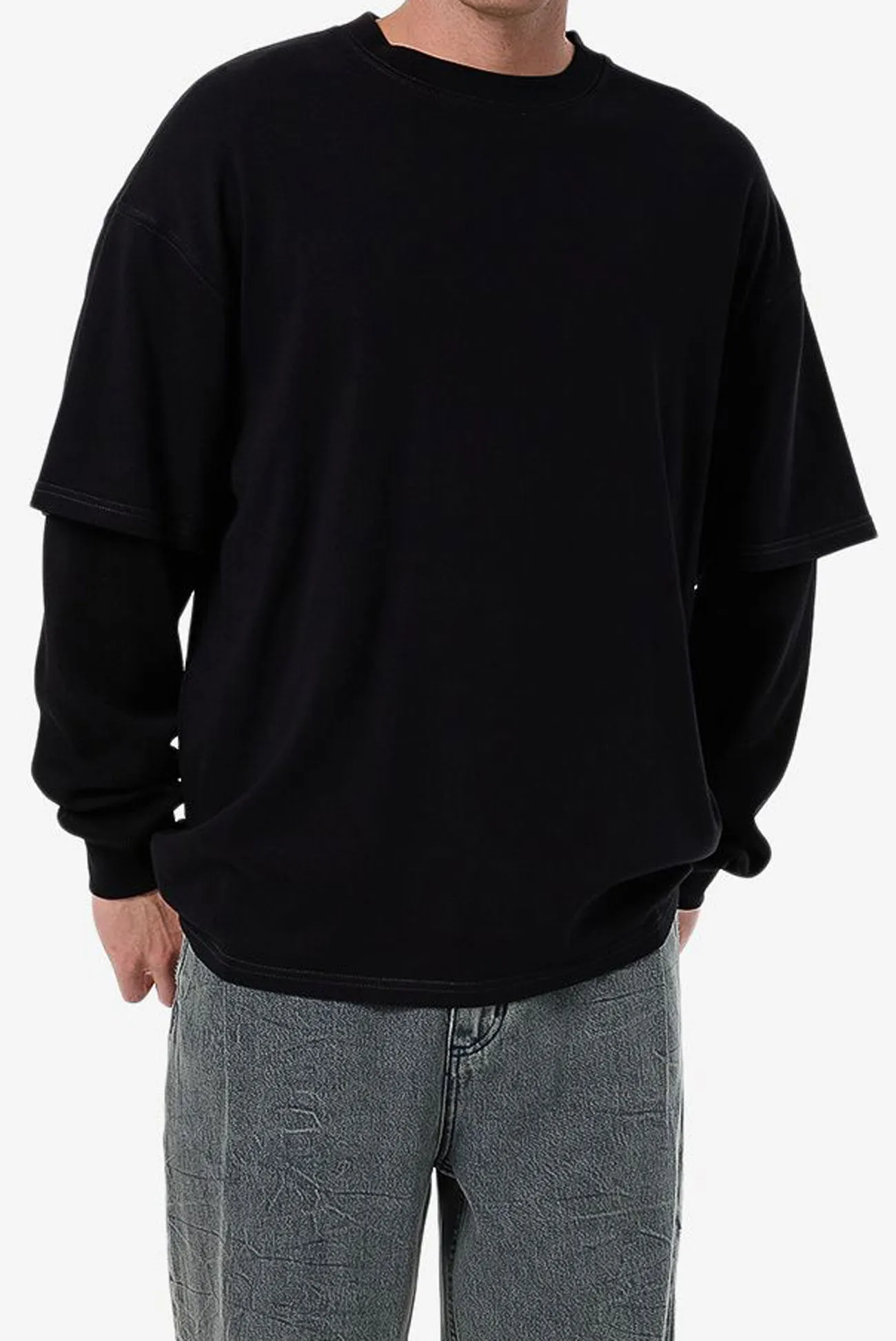 Glossy Arts & Industrial Layer Box Fit Oversize Long Sleeve Tee Black