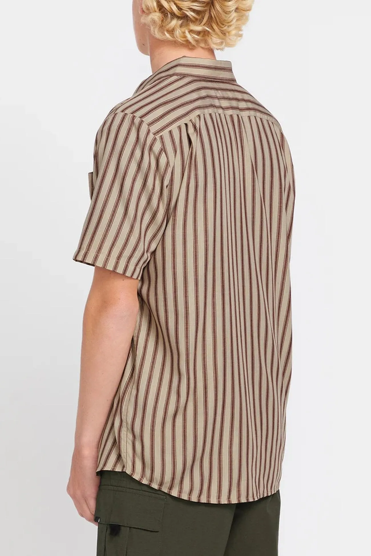 Arvostripe Woven Short Sleeve Shirt Light Khaki Eco Friendly Dye