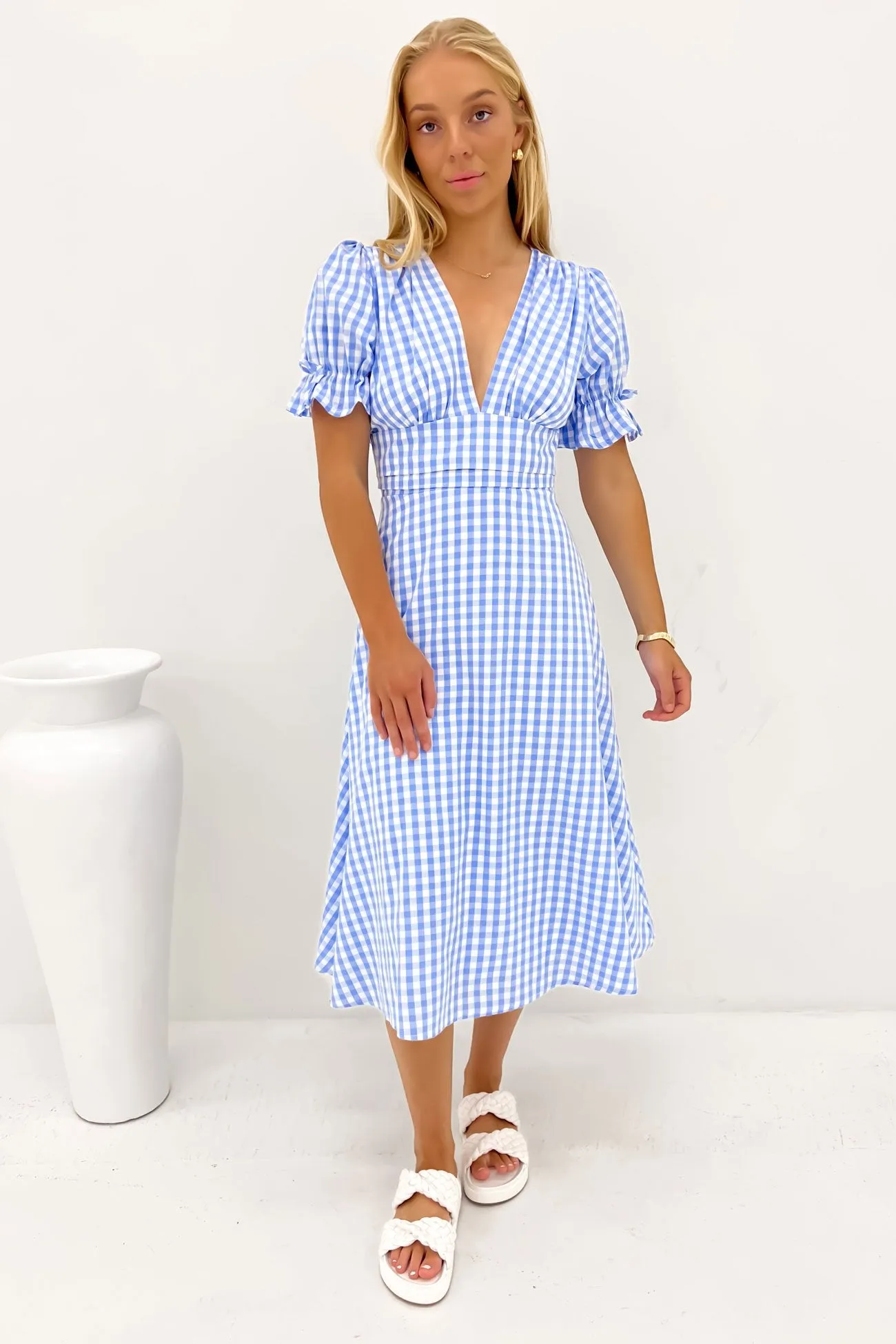 Lounge Texture Year Round Aspyn Midi Dress Blue Gingham