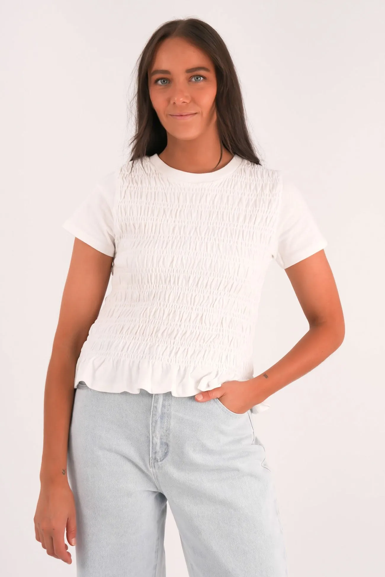 Fresh Outfit Style Sleeveless Astor Rouched Tee White