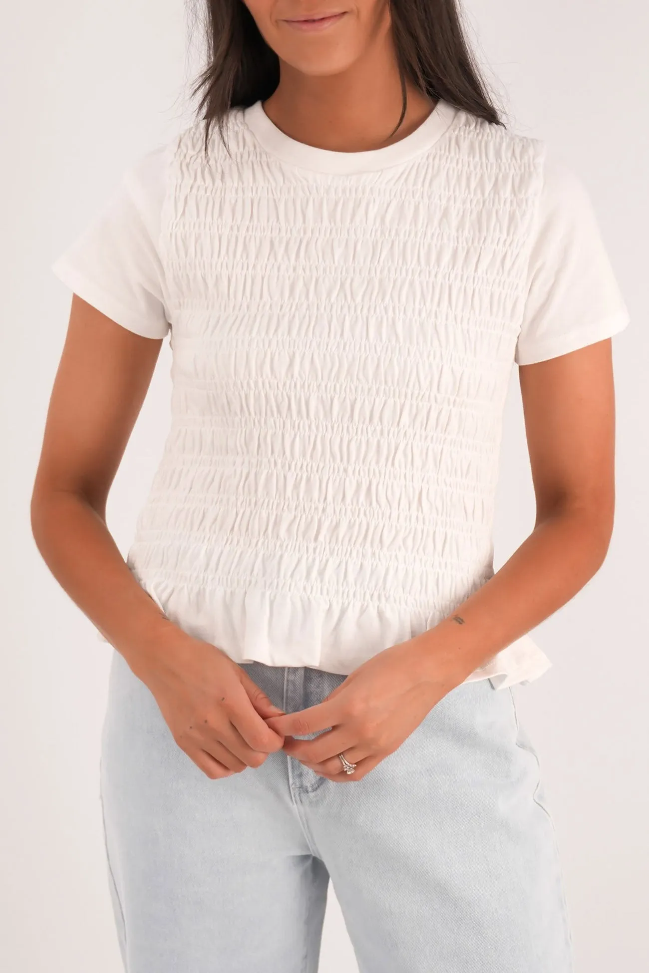 Astor Rouched Tee White Chilly Day Essentials semi-formal style