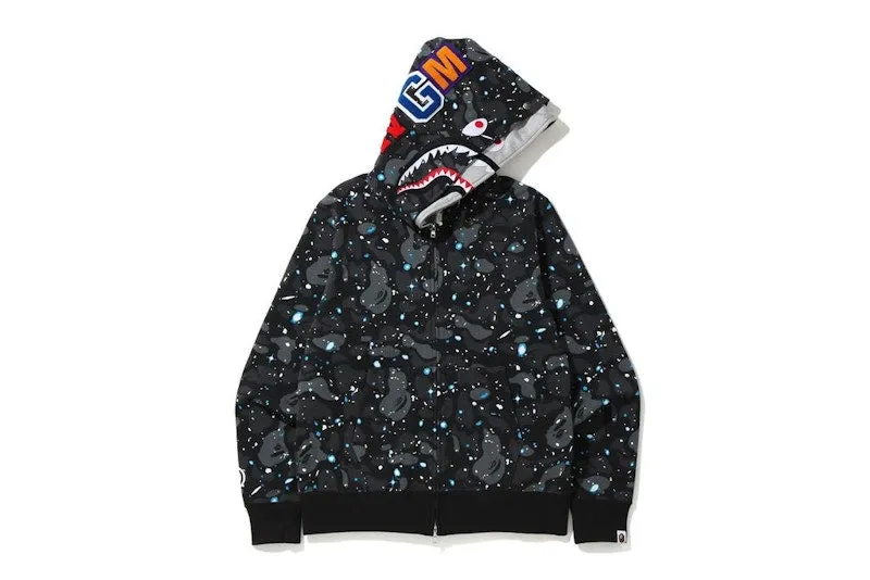 Bape Space Camo Shark Full Zip Double Hoodie Black Multi Elegant